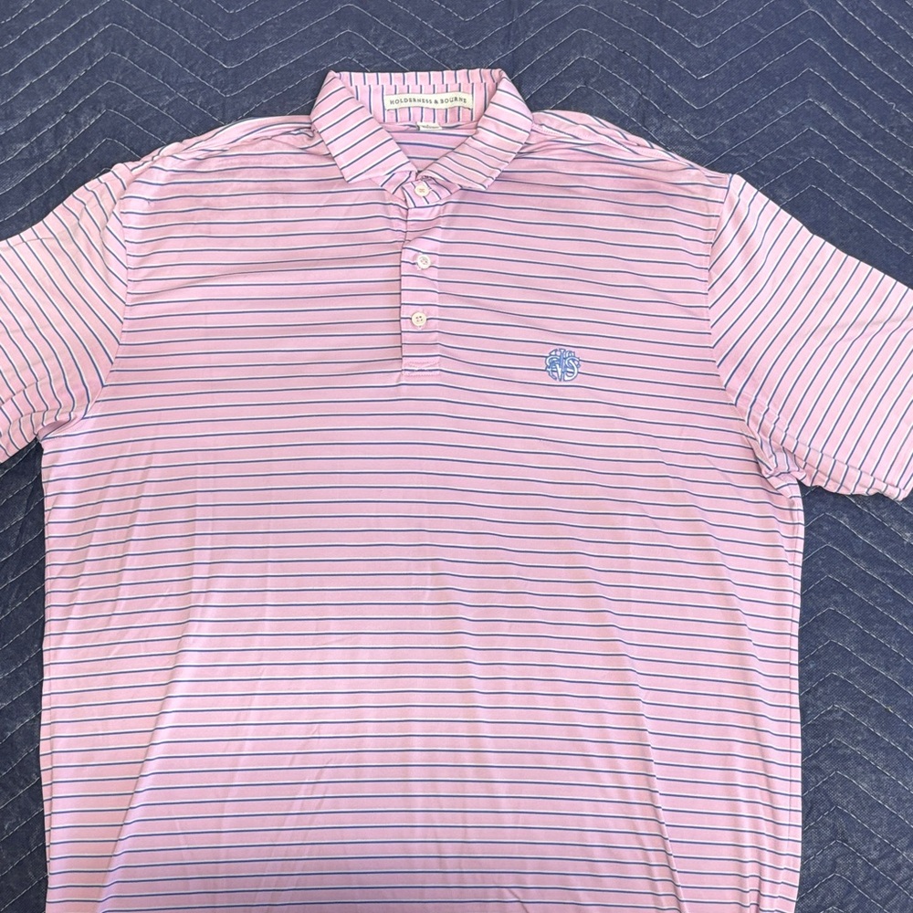 Slim-Fit Pink Striped Polo with Embroidered Crest